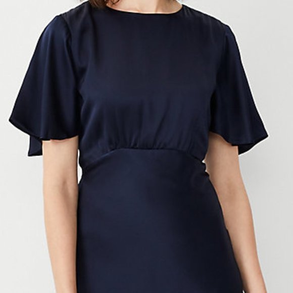 NWT-10-Ann Taylor Studio Collection Silk Flutter Sleeve Flare Dress